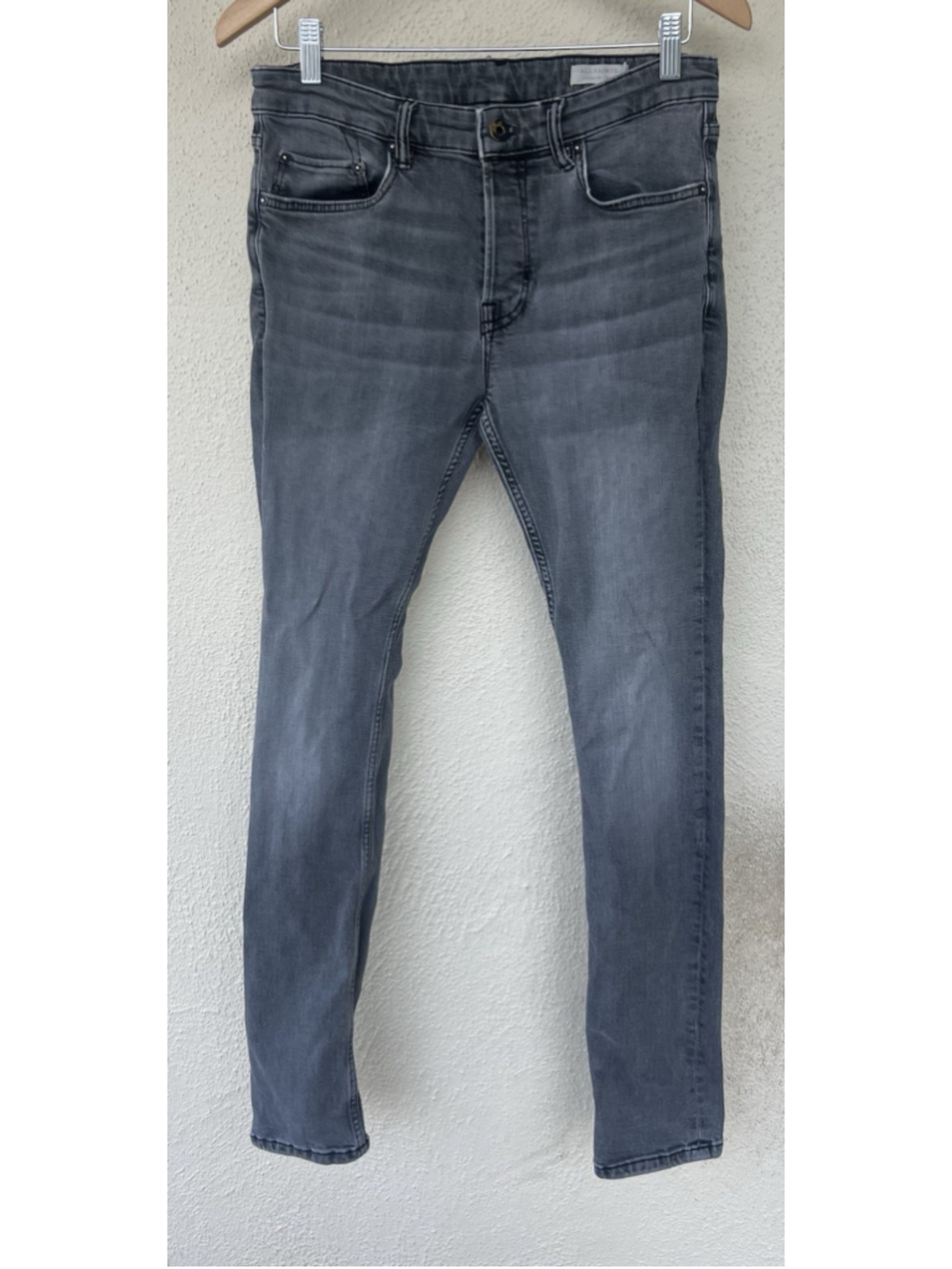 ALLSAINTS Cigarette Gray Denim Jeans Men’s Size 30 Slim Fit Stretch Fly Clip